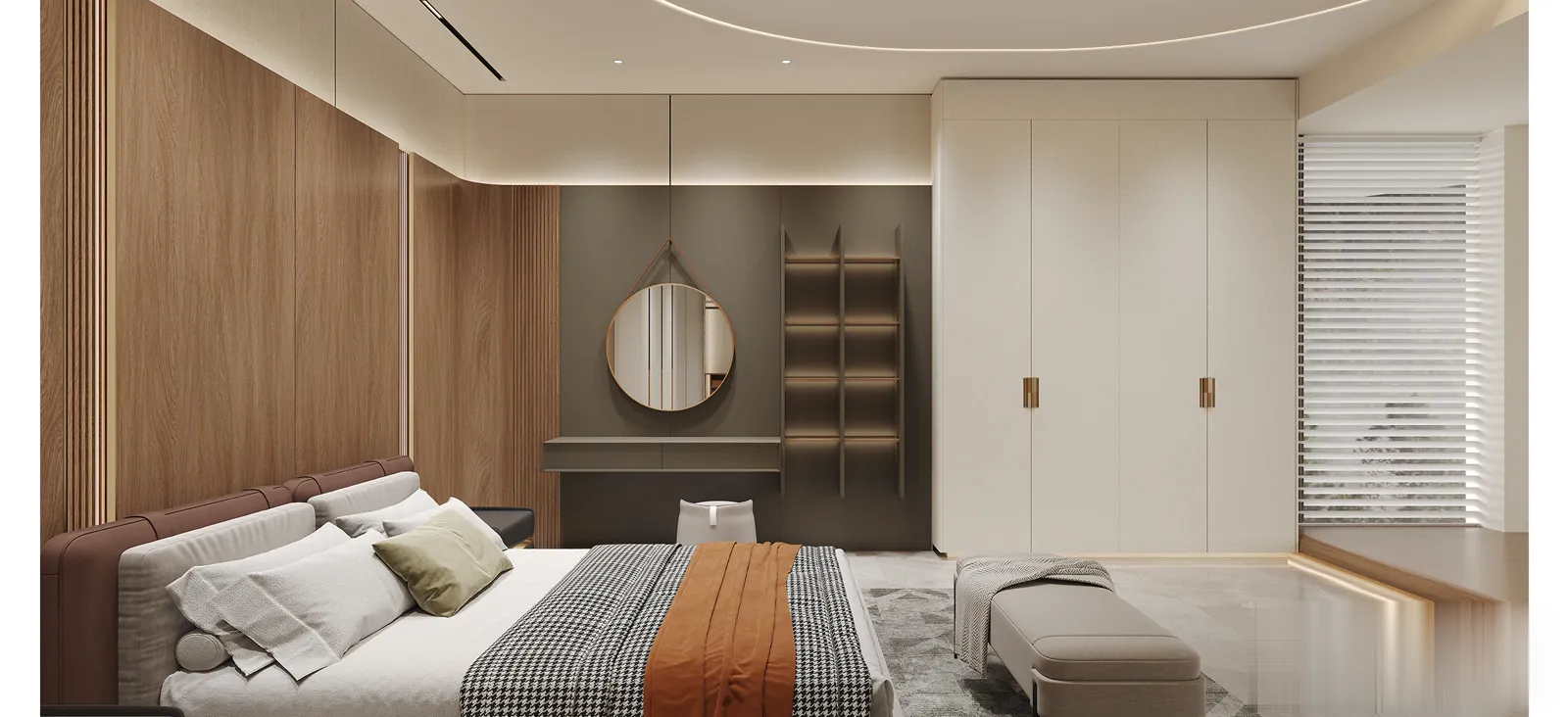 Custom wardrobe wall with integrated vanity